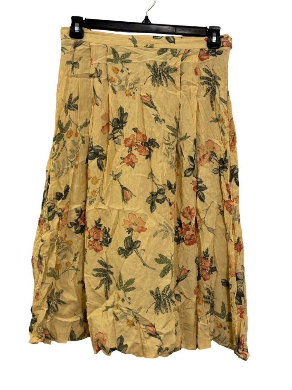 Talbots Yellow Floral Pleated Midi Skirt Petites 14P Made In USA